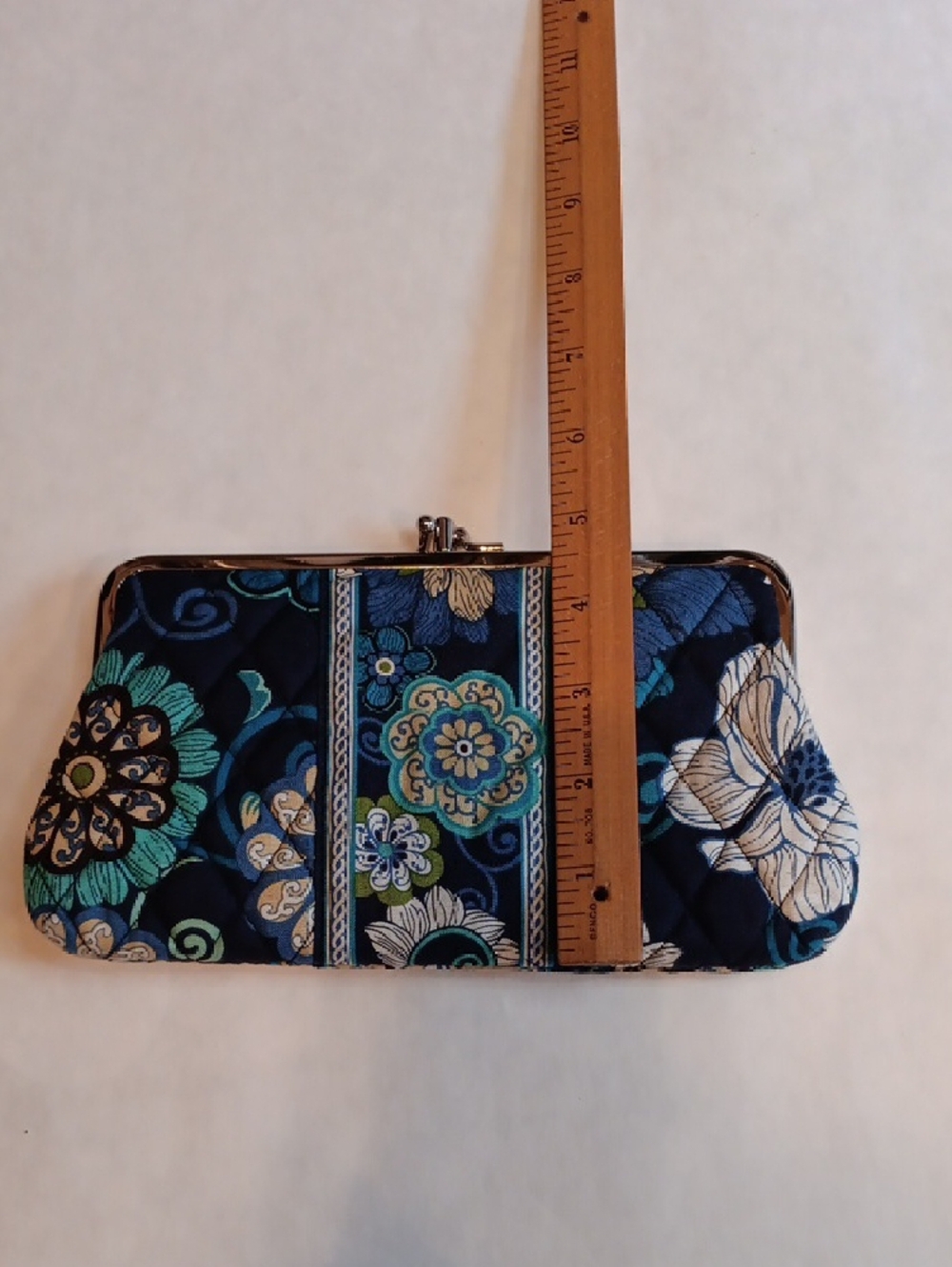 Vera Bradley Navy Teal Cream Floral Quilted Clutch - Picture 6 of 6
